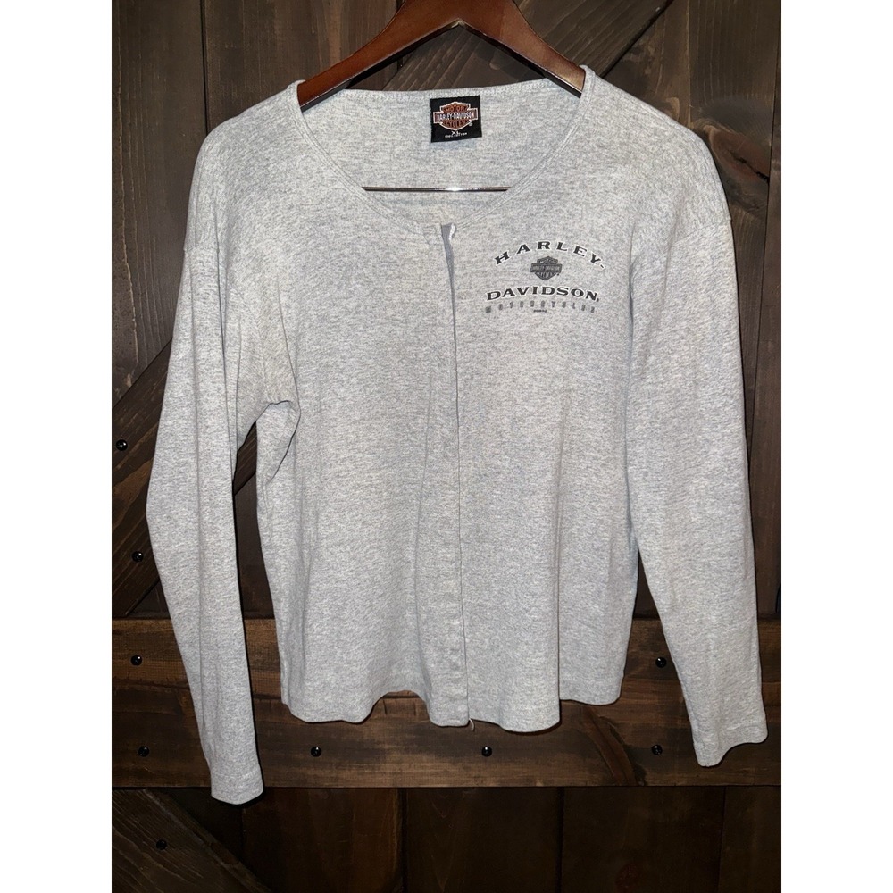 Harley Davidson Women's‎ XL Gray Cotton Snap Down Long Sleeve Savannah Georgia